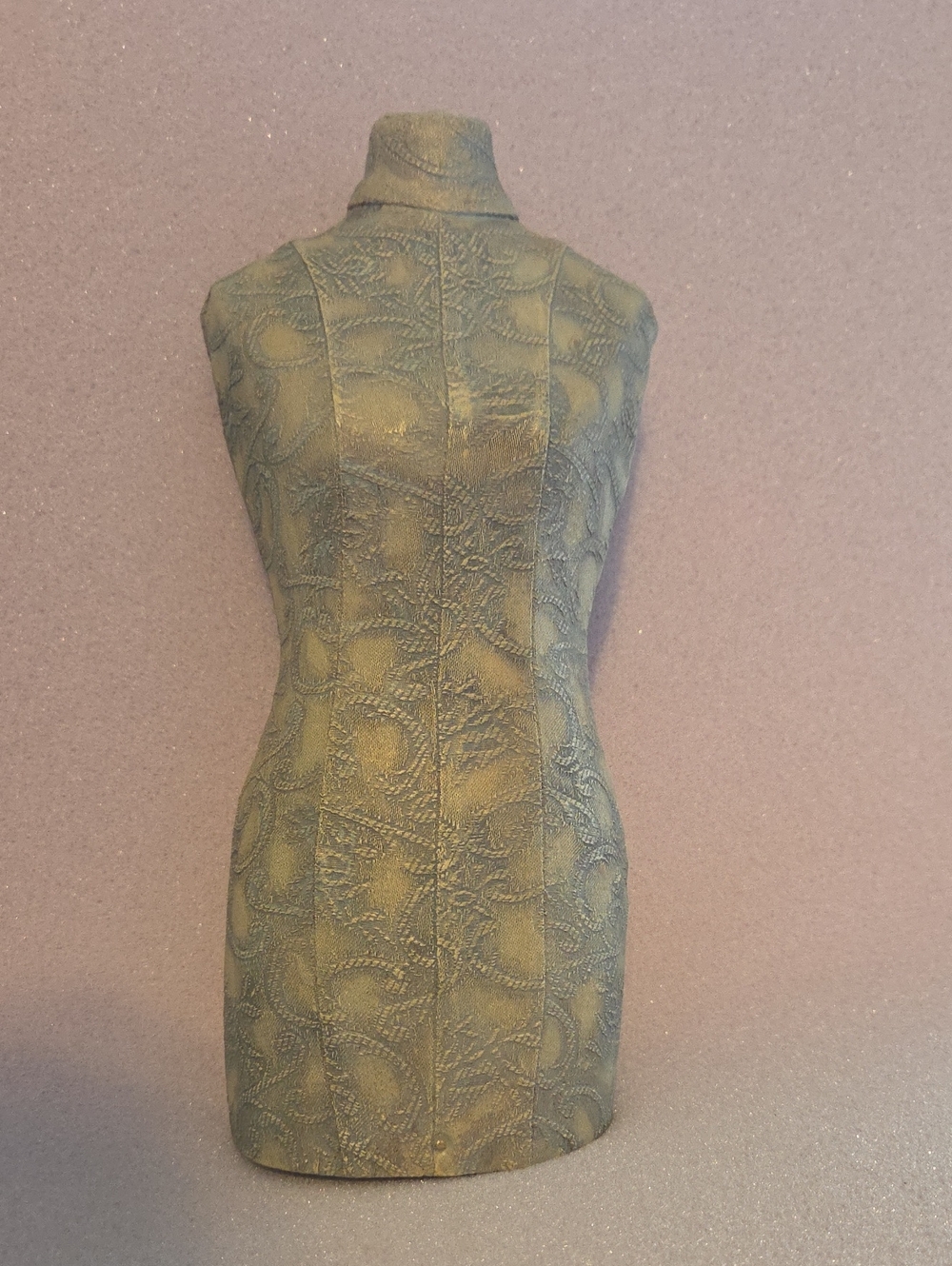Heavy Solid Resin 12" Decorative Dress Form Figurine – Faux Lace Brocade Mannequ